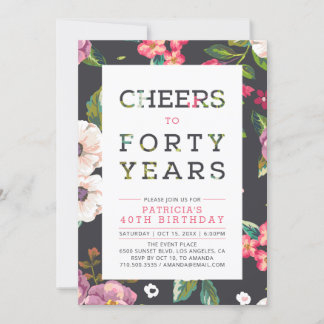 Tropical Floral Pattern 40. Geburtstag Party Einladung