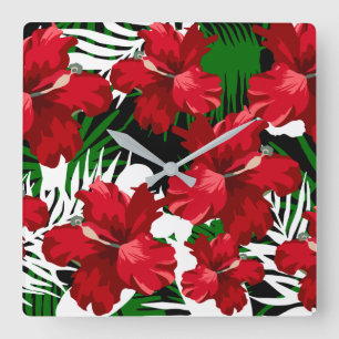 Tropical Floral Pattern Kitchen Wall Clocks Quadratische Wanduhr