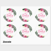 Tropical Floral Personalisiert Baby Dusche Runder Aufkleber (Blatt)