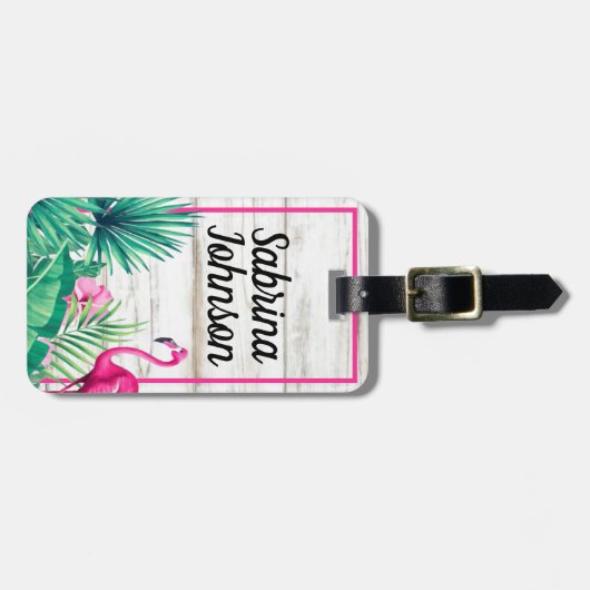 Tropical Floral Pink Flamingo Klassisches Extravag Gepäckanhänger (Vorderseite horizontal)