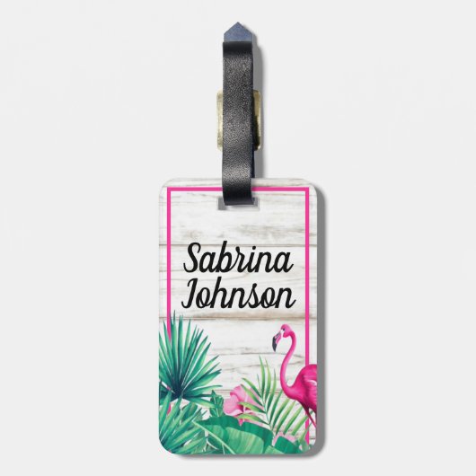 Tropical Floral Pink Flamingo Klassisches Extravag Gepäckanhänger (Rückseite vertikal)