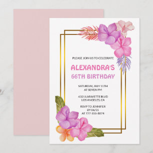 Tropical Floral Pink Luxury 66. Geburtstag Einladung