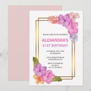 Tropical Floral Pink Luxus 81. Geburtstag Einladung