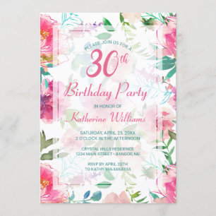 Tropical Floral Pink Peony 30. Geburtstag Party Einladung
