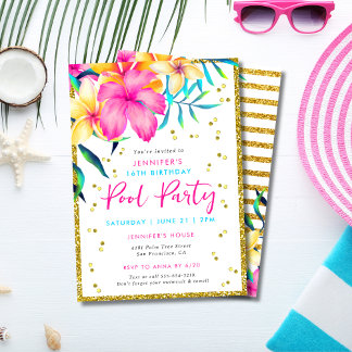 Tropical Floral Pool Party Geburtstag Einladung