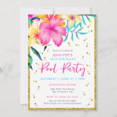Tropical Floral Pool Party Geburtstag Einladung (Vorderseite)