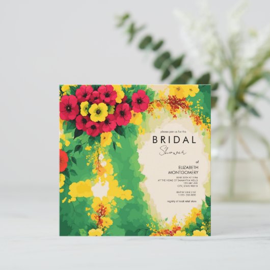 Tropical Floral Reggae Bridal Dusche Einladung (Stehend Vorderseite)