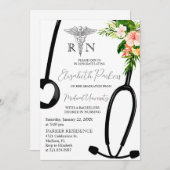 Tropical Floral RN Nursing School Graduation Party Einladung (Vorne/Hinten)