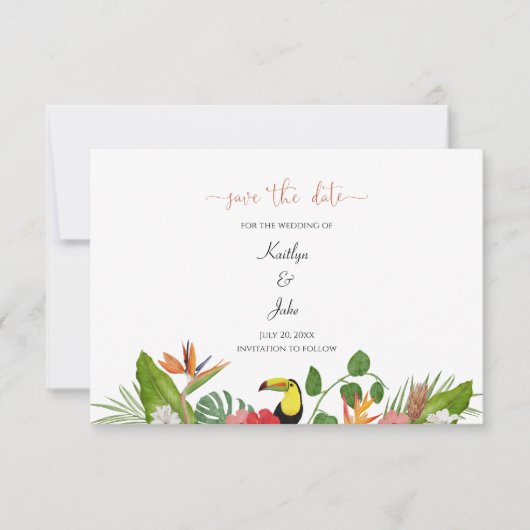 Tropical Floral Save the Date Card Dankeskarte (Vorderseite)