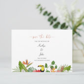 Tropical Floral Save the Date Card Dankeskarte (Stehend Vorderseite)