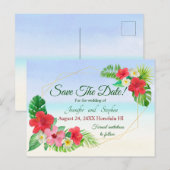 Tropical Floral Save the Date Wedding Ankündigungspostkarte (Vorne/Hinten)