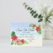 Tropical Floral Save the Date Wedding Ankündigungspostkarte (Stehend Vorderseite)