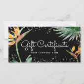 Tropical Floral Script Black Gold Geschenkgutschei (Vorderseite)