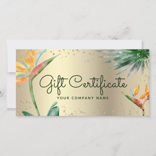 Tropical Floral Script Gold Foil Geschenkgutschein (Vorderseite)
