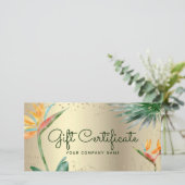 Tropical Floral Script Gold Foil Geschenkgutschein (Stehend Vorderseite)