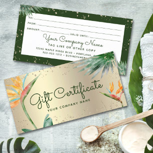 Tropical Floral Script Gold Foil Geschenkgutschein