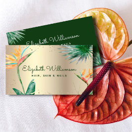 Tropical Floral Script Gold Foil Haare Schönheitss Visitenkarte