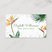 Tropical Floral Script Gold White Beauty Salon Visitenkarte (Vorderseite)