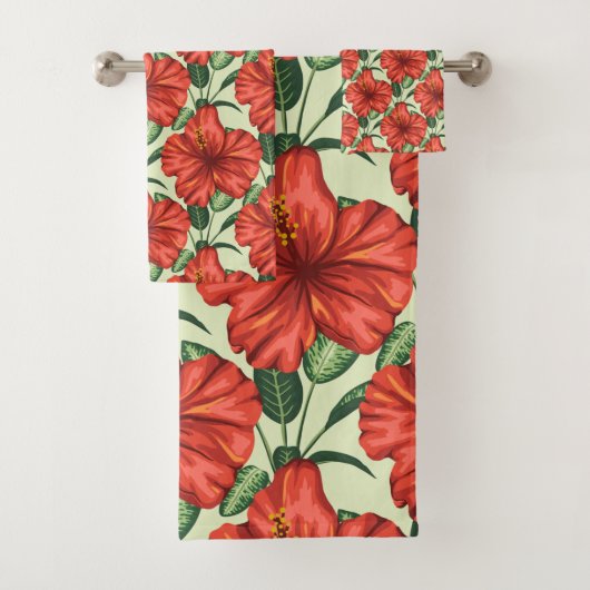Tropical floral seamless pattern red flowers badhandtuch set (Insitu)