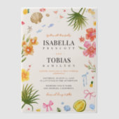 Tropical Floral & Shell Coastal Vellum Wedding Pergament Einladungen (Vorderseite)