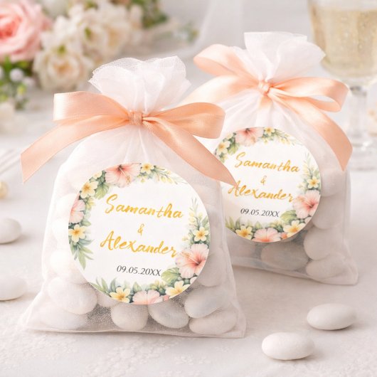 Tropical floral soft romance runder aufkleber