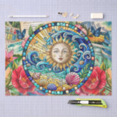 Tropical Floral Stained Glass Sun Face Decoupage Seidenpapier (Handwerk)