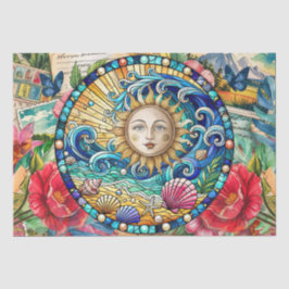 Tropical Floral Stained Glass Sun Face Decoupage Seidenpapier