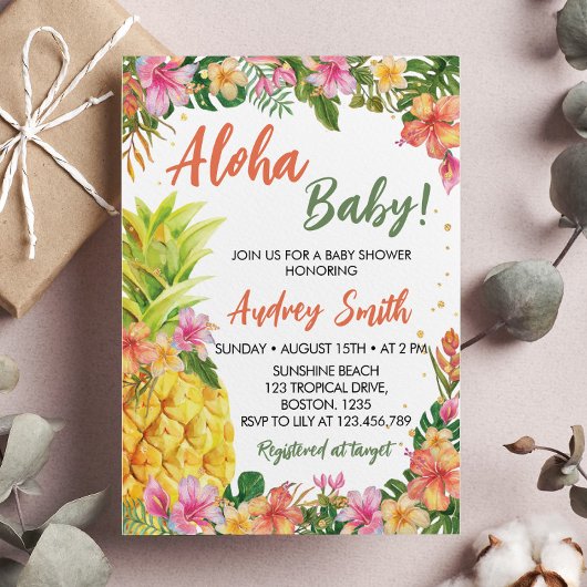 Tropical Floral Summer Aloha Baby Dusche Einladung