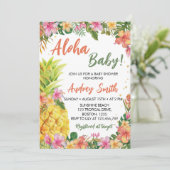 Tropical Floral Summer Aloha Baby Dusche Einladung (Stehend Vorderseite)