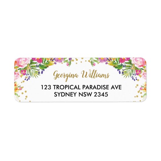 Tropical Floral Summer Aloha Rücksendeadresse Labe (Vorne)