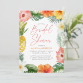 Tropical Floral Summer Brautparty Einladung (Stehend Vorderseite)