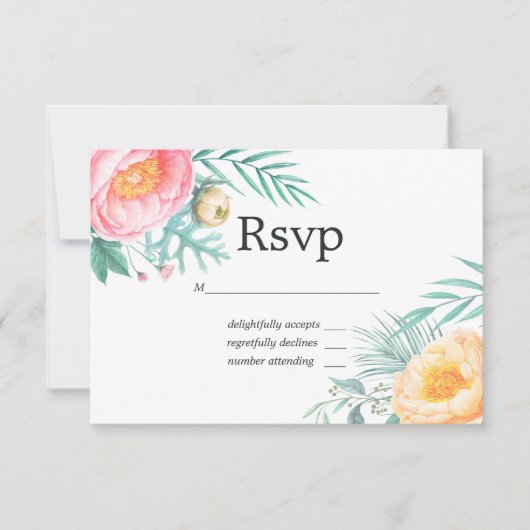 Tropical Floral Summer Pastel Floral Wedding RSVP Karte (Vorderseite)