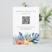 Tropical Floral Summer QR Code Wedding RSVP (Stehend Vorderseite)