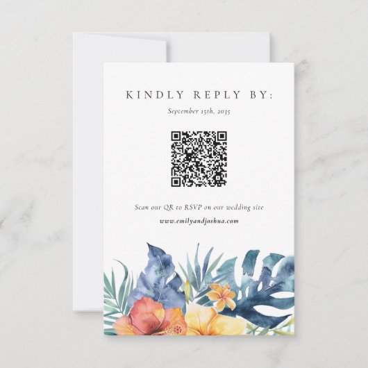 Tropical Floral Summer QR Code Wedding RSVP Karte (Vorderseite)