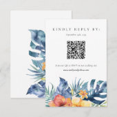 Tropical Floral Summer QR Code Wedding RSVP Karte (Vorne/Hinten)