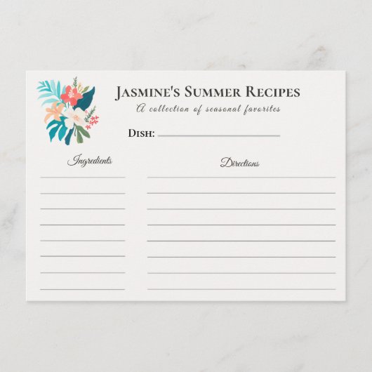 Tropical Floral Summer Recipe Card Coastal Ankündigung (Vorderseite)