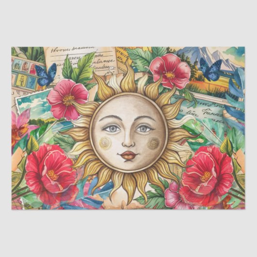 Tropical Floral Sun Face Decoupage Seidenpapier (Vorderseite)