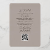 Tropical Floral Taupe UAWG QR Code Wedding Gold Folieneinladung (Rückseite)