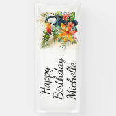 Tropical Floral Toucan Happy Birthday Name Banner (Vertikal)