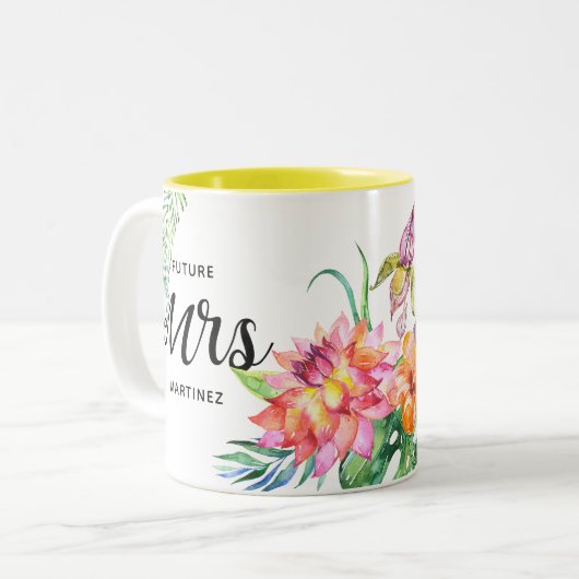 Tropical Floral Water Future Frau Palm Leaf Zweifarbige Tasse (Vorderseite Links)