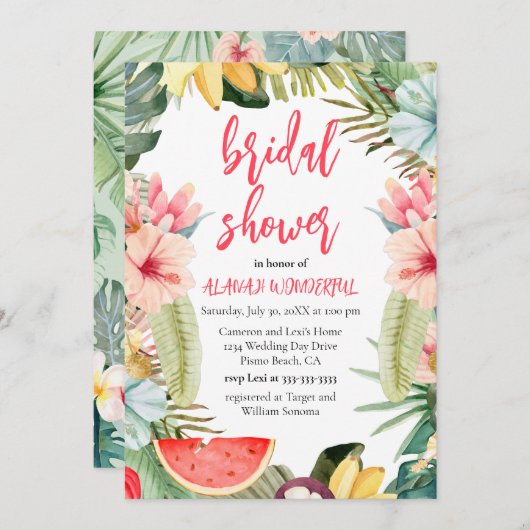 Tropical Floral Watercolor Brautparty Invitati Einladung (Vorne/Hinten)