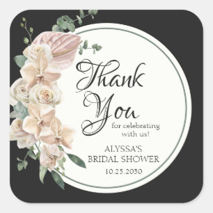 Tropical Floral Watercolor Brautparty Vielen Dank Quadratischer Aufkleber