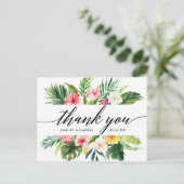 Tropical Floral Wedding Calligraphy Vielen Dank Postkarte (Stehend Vorderseite)