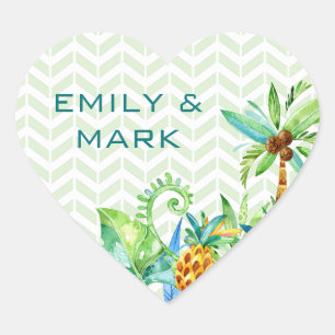 Tropical Floral Wedding Custom Herz-Aufkleber