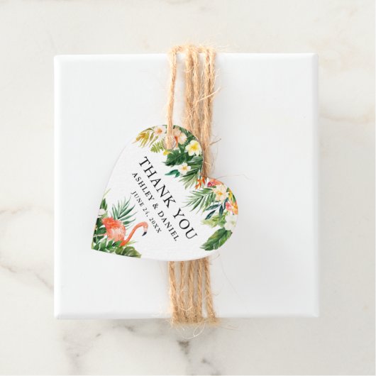 Tropical Floral Wedding Danke Flamingo Herz Geschenkanhänger (Beispiel)