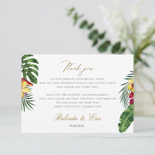 Tropical Floral Wedding Danke Karte (Stehend Vorderseite)