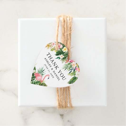Tropical Floral Wedding Flamingo Vielen Dank Geschenkanhänger (Beispiel)