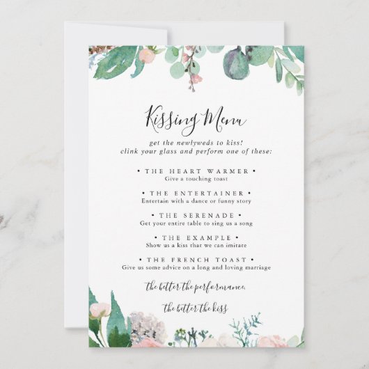 Tropical Floral Wedding Kissing Menu Game Card (Vorderseite)