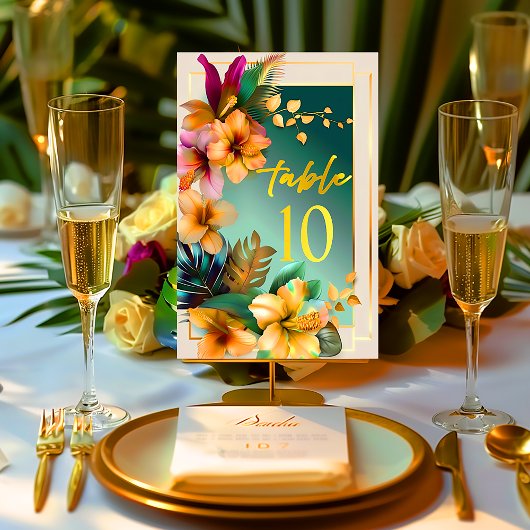 Tropical Floral Wedding Tischnummer Card