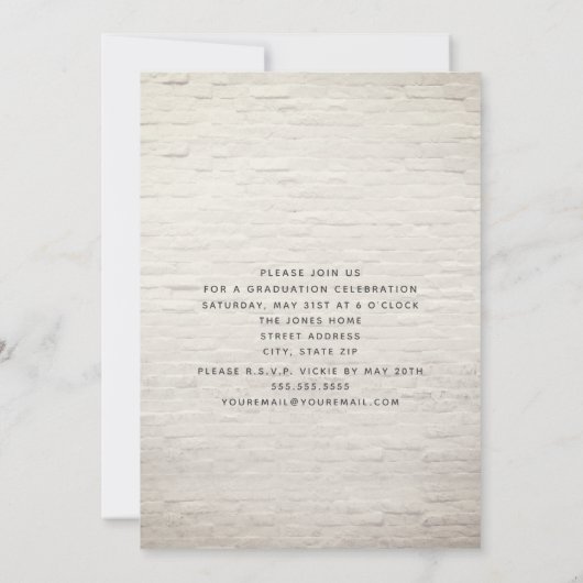 Tropical Floral White Brick Multi Foto Abschluss Einladung (Rückseite)